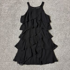 White House Black Market Dress Womens 0 Black Tiered Ruffle Cocktail Flirty